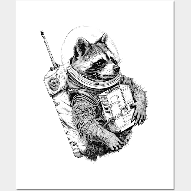 Racoon Astronaut Black White Wall Art by Salsa Graphics